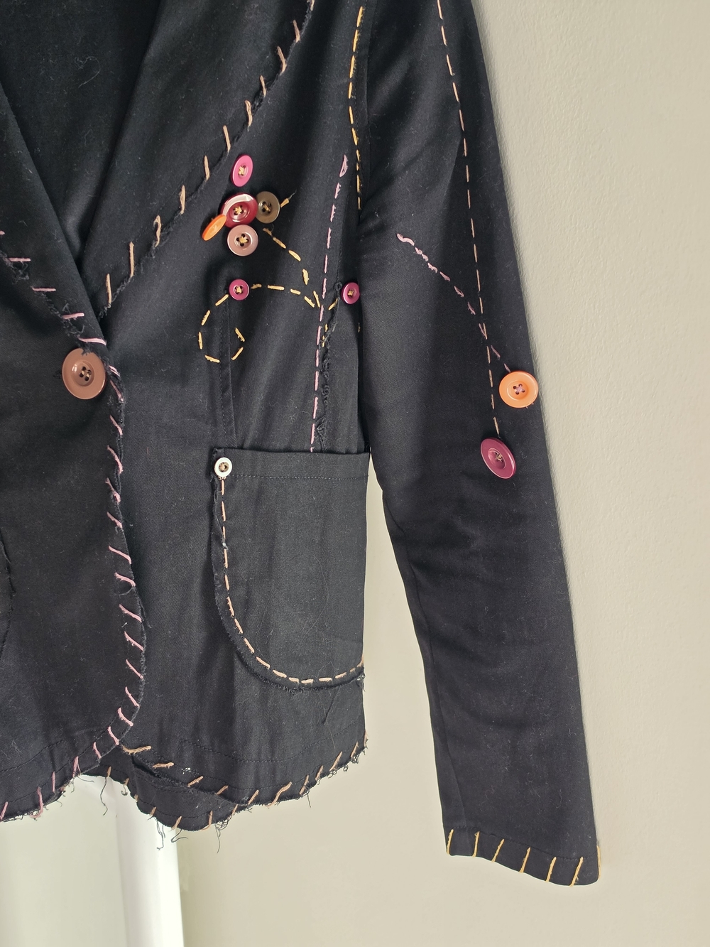 Miss Lisa Black Embroidered Button-Accent Blazer Jacket - Picture 4 of 9